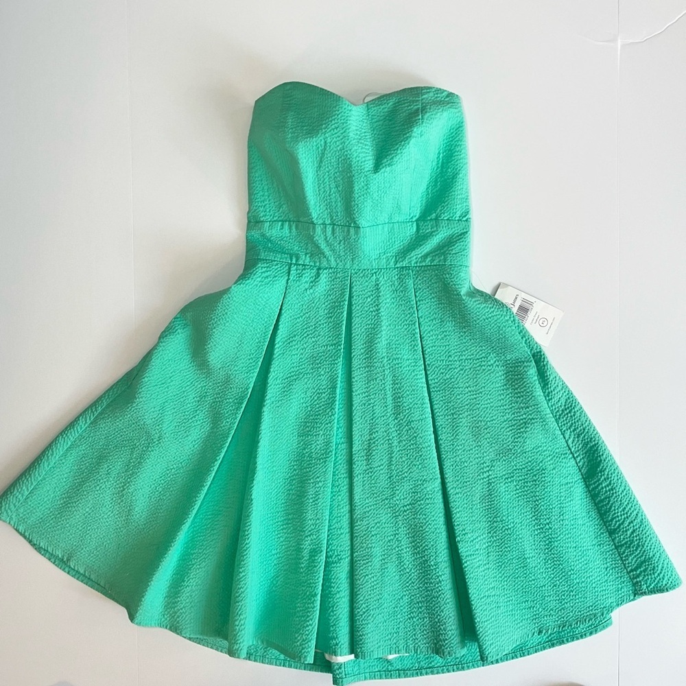 NWT Lauren James “The Corbin” strapless dress w bow back women’s XS Seersucker